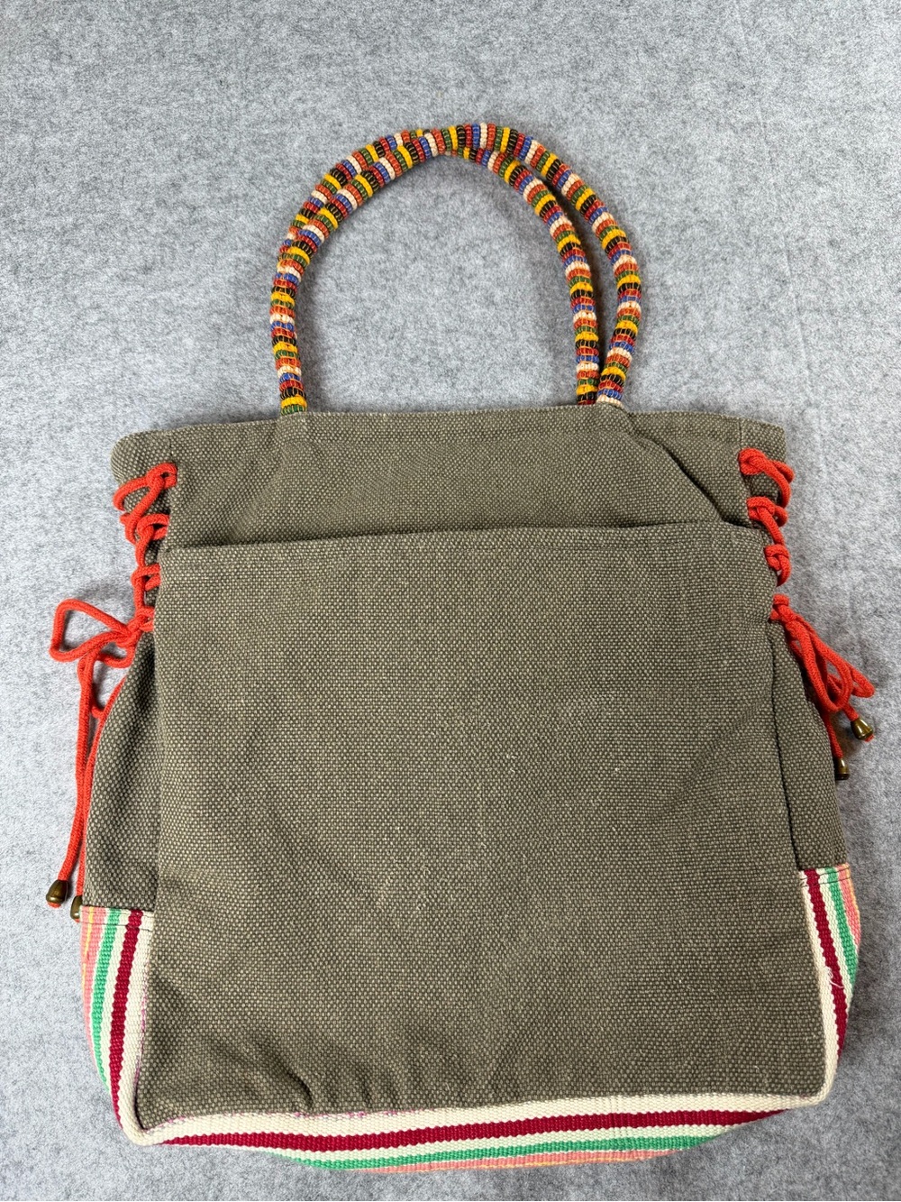 Bohemian Buddhist Inspired Hand Made Hemp Canvas Resin Yak Skull Om Symbol Tote - Picture 2 of 12